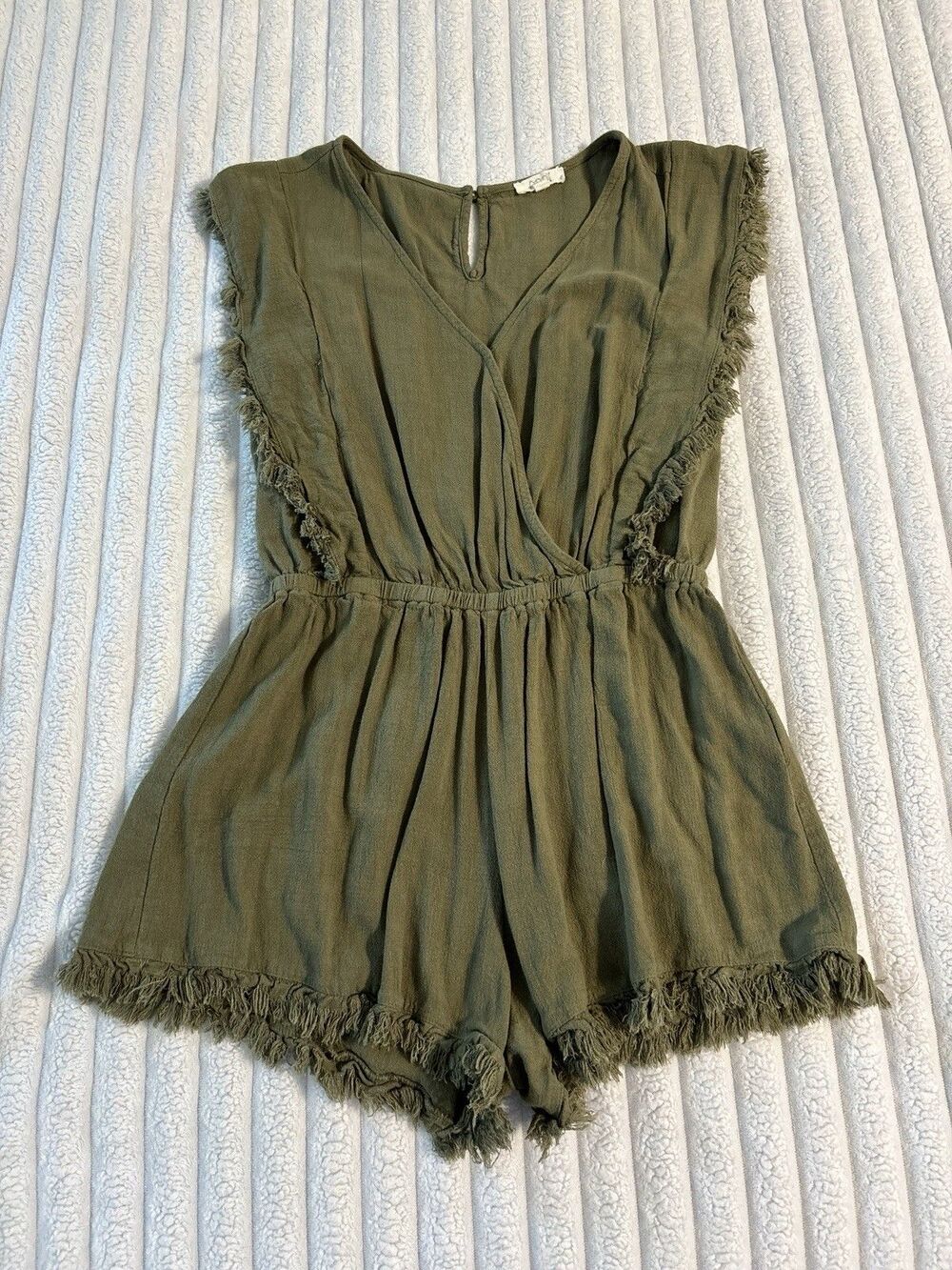 Oddi Fray Hem Bohemian Romper Womens Small Moss Army Green Goblin Woodland Fairy